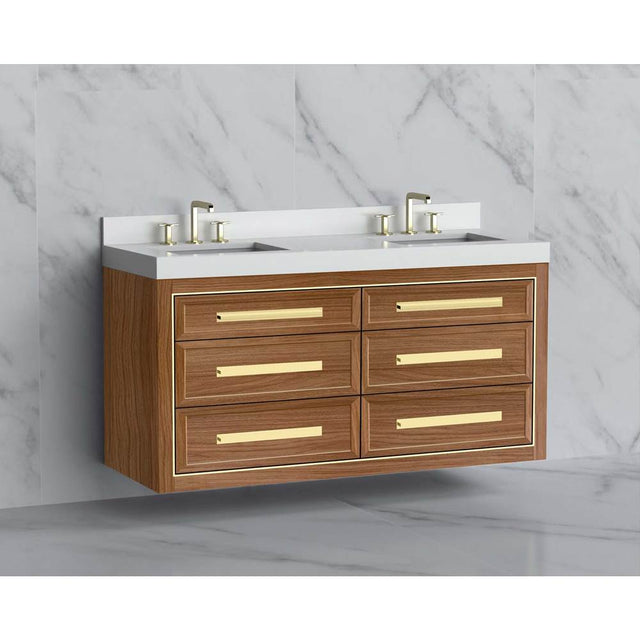 Madeli - Madeli Renaissance 60D'' Wall hung Vanity Cabinet in Natural Walnut/HW: Handles Matte Black(MB) - Natural Walnut With Matte Black