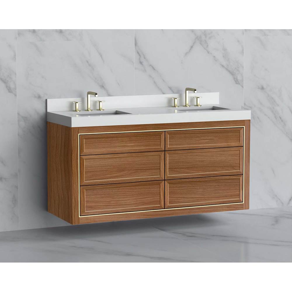 Madeli - Madeli Renaissance 60D'' Wall hung Vanity Cabinet in Natural Walnut/HW: No Handles - Inlay Satin Brass(SB) - Natural Walnut With Satin Brass