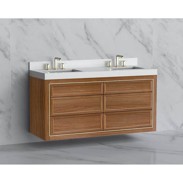 Madeli - Madeli Renaissance 60D'' Wall hung Vanity Cabinet in Natural Walnut/HW: No Handles - Inlay Satin Brass(SB) - Natural Walnut With Satin Brass