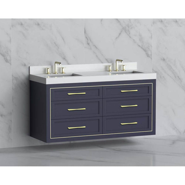Madeli - Madeli Renaissance 60D'' Wall hung Vanity Cabinet in Sapphire/HW: Handles Satin Brass(SB) - Sapphire With Satin Brass