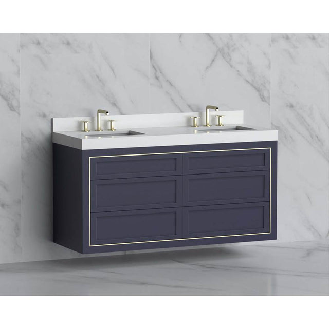 Madeli - Madeli Renaissance 60D'' Wall hung Vanity Cabinet in Sapphire - No Handles - Inlay in Satin Brass(SB) - Sapphire With Satin Brass
