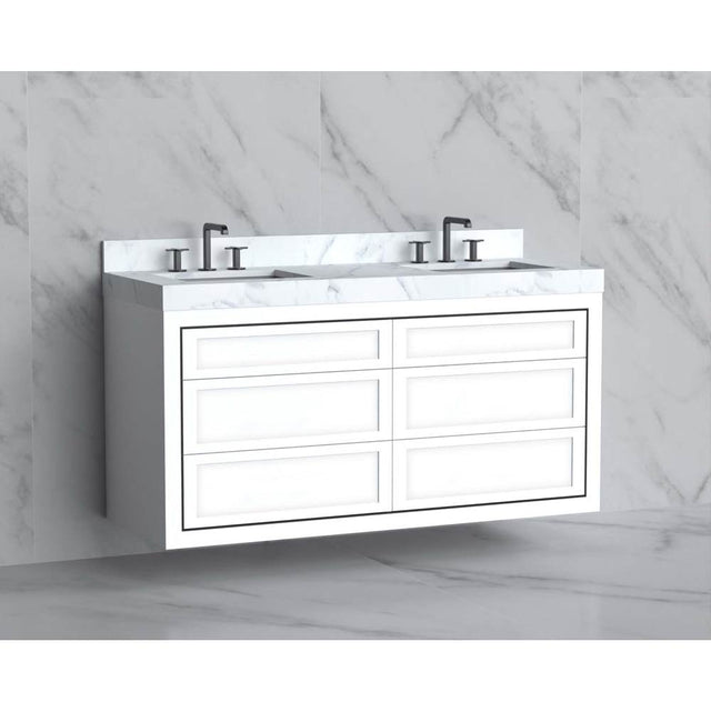 Madeli - Madeli Renaissance 60D'' Wall hung Vanity Cabinet in White - No Handles - Inlay in Brushed Nickel(BN) - White With Brushed Nickel
