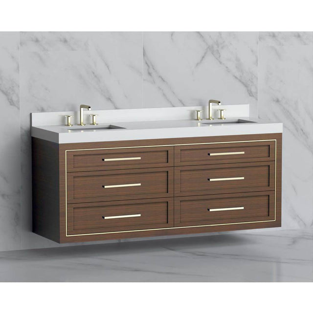 Madeli - Madeli Renaissance 72'' Wall hung Vanity Cabinet in Brandy/HW: Handles Satin Brass(SB) - Brandy With Satin Brass