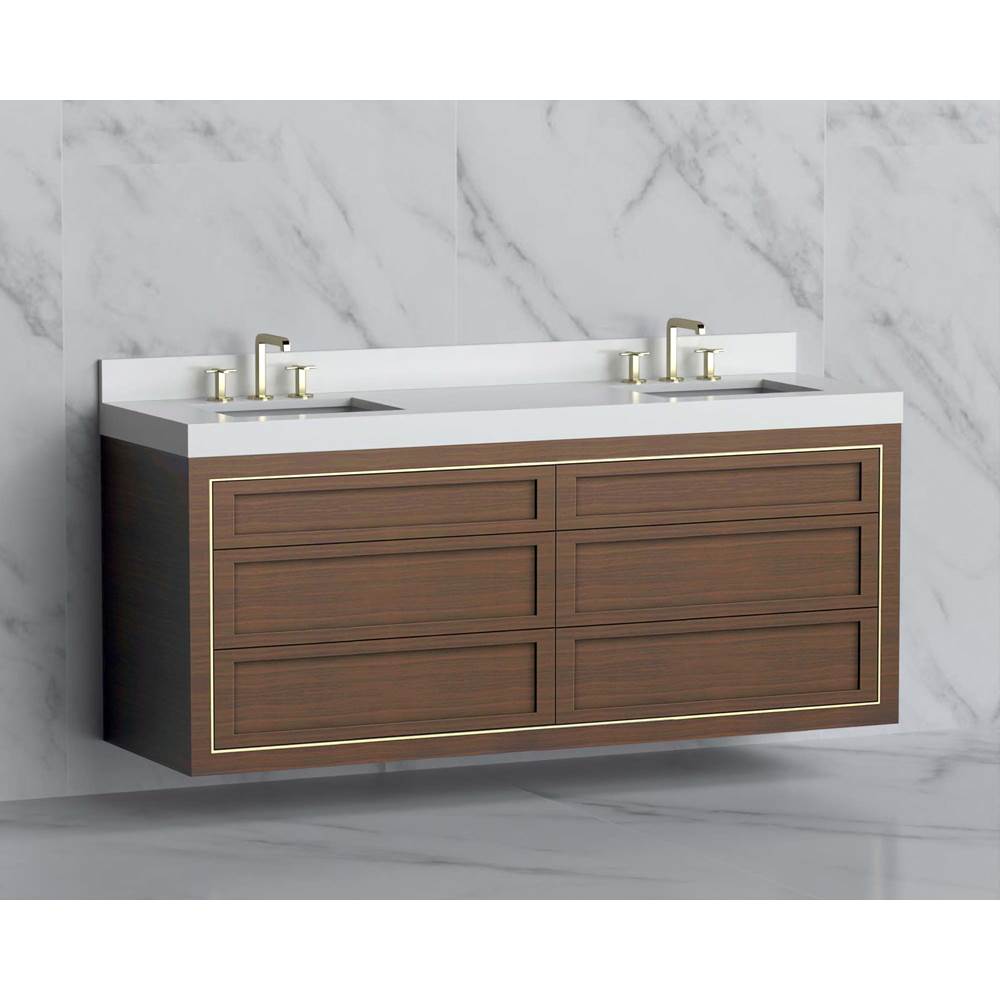 Madeli - Madeli Renaissance 72'' Wall hung Vanity Cabinet in Brandy - No Handles - Inlay in Brushed Nickel(BN) - Brandy With Brushed Nickel