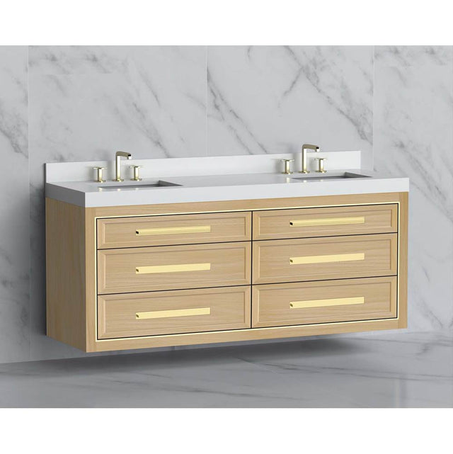 Madeli - Madeli Renaissance 72'' Wall hung Vanity Cabinet in Natural Oak/HW: Handles Satin Brass(SB) - Natural Oak With Satin Brass