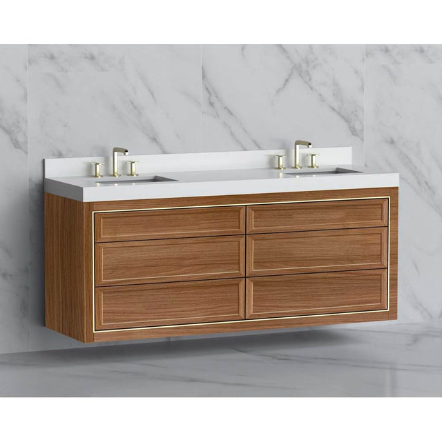 Madeli - Madeli Renaissance 72'' Wall hung Vanity Cabinet in Natural Walnut/HW: No Handles - Inlay Brushed Nickel(BN) - Natural Walnut With Brushed Nickel