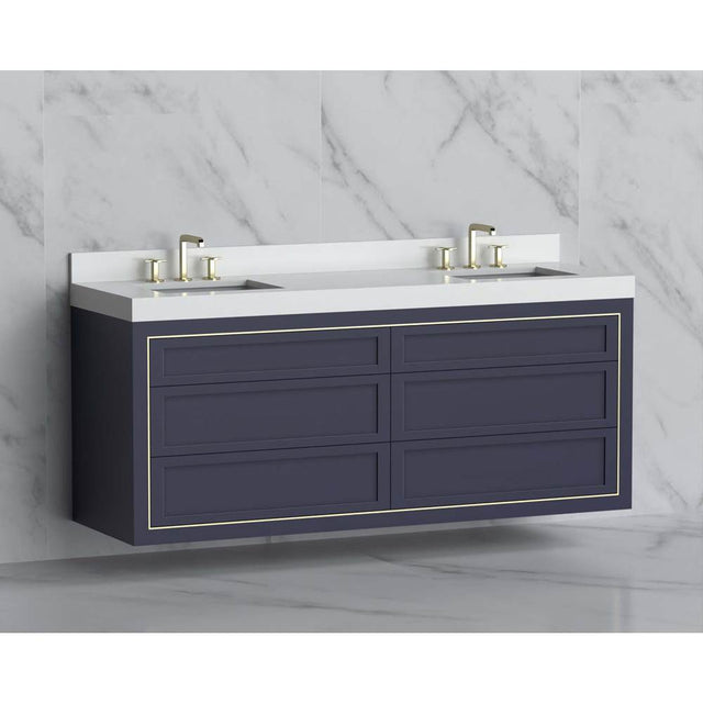 Madeli - Madeli Renaissance 72'' Wall hung Vanity Cabinet in Sapphire - No Handles - Inlay in Polished Nickel(PN) - Sapphire With Polished Nickel
