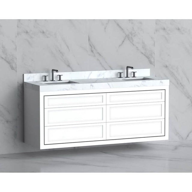 Madeli - Madeli Renaissance 72'' Wall hung Vanity Cabinet in White - No Handles - Inlay in Polished Chrome(PC) - White With Polished Chrome
