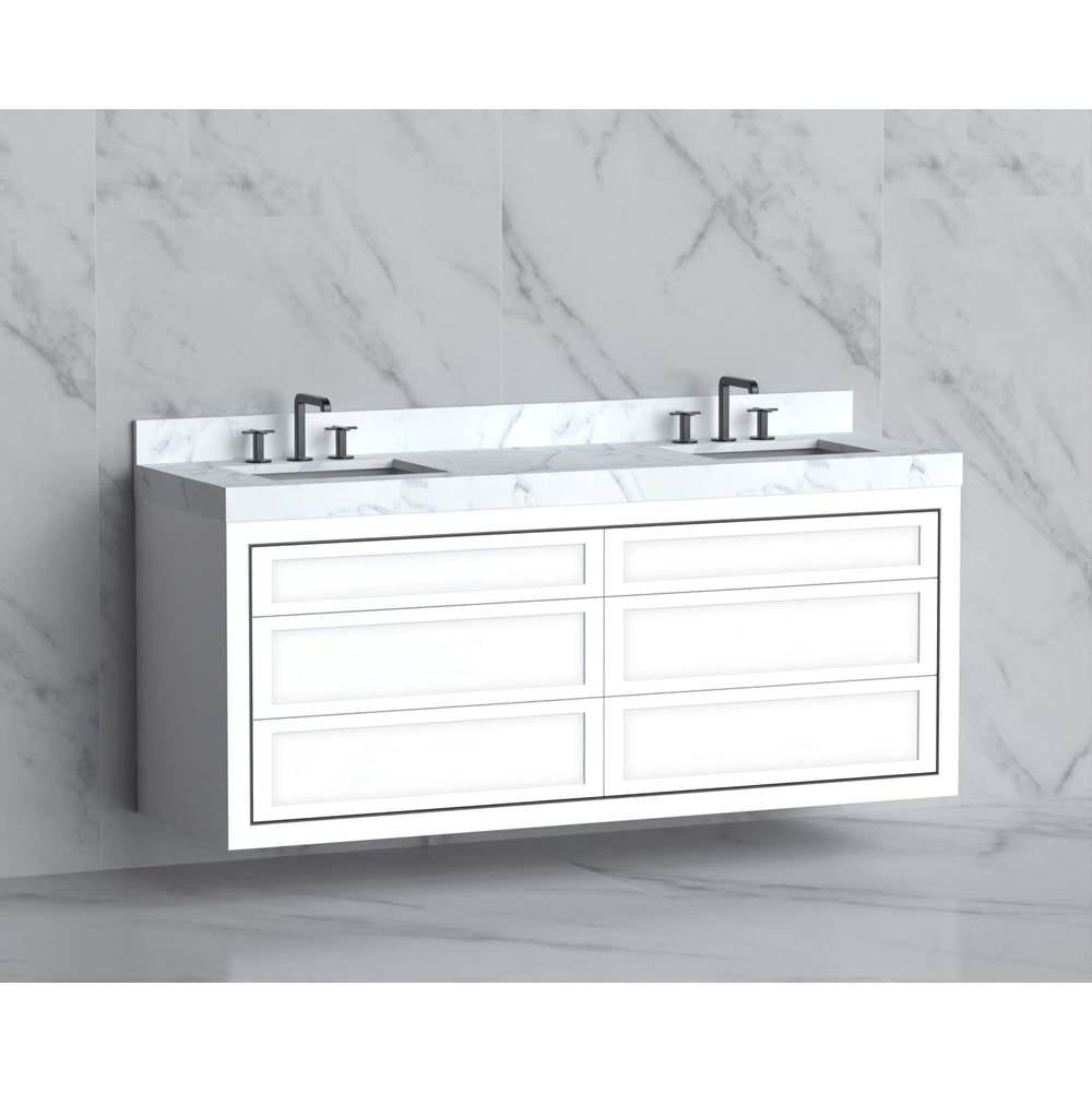 Madeli - Madeli Renaissance 72'' Wall hung Vanity Cabinet in White - No Handles - Inlay in Polished Nickel(PN) - White With Polished Nickel