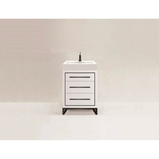 Madeli - Madeli Estate 24'' Free Standing Vanity Cabinet in  White/HW: Satin Brass(SB) - White With Satin Brass