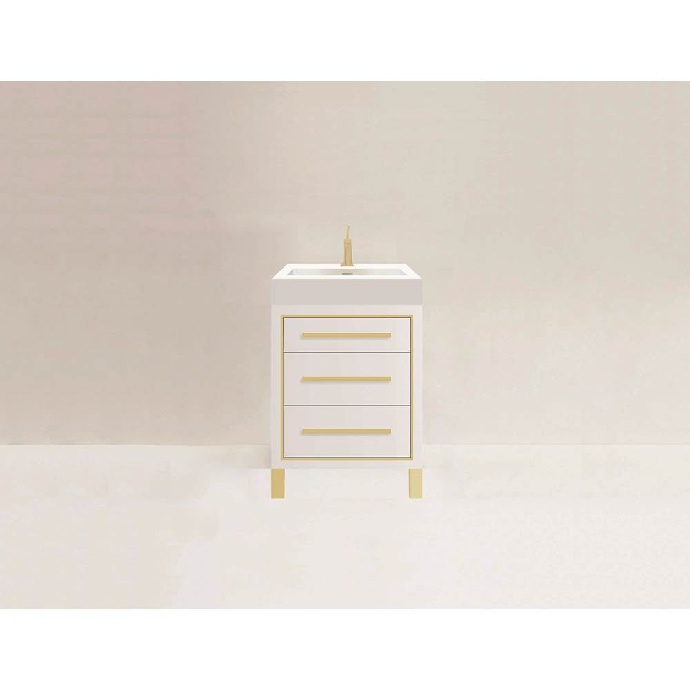 Madeli - Madeli Estate 24'' Free standing Vanity Cabinet in White/HW: Satin Brass(SB) - White With Satin Brass