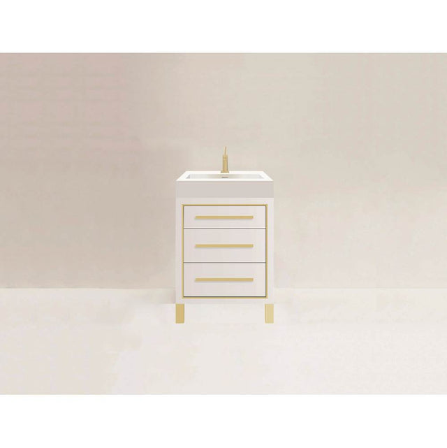 Madeli - Madeli Estate 24'' Free standing Vanity Cabinet in White/HW: Satin Brass(SB) - White With Satin Brass