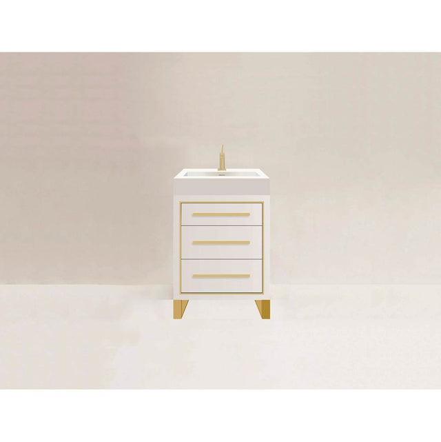 Madeli - Madeli Estate 24'' Free standing Vanity Cabinet in White/HW: Satin Brass(SB) - White With Satin Brass