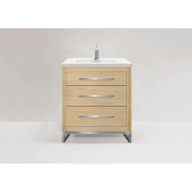 Madeli - Madeli Estate 30'' Free standing Vanity Cabinet in Natural Oak/HW: Satin Brass(SB) - Natural Oak With Satin Brass