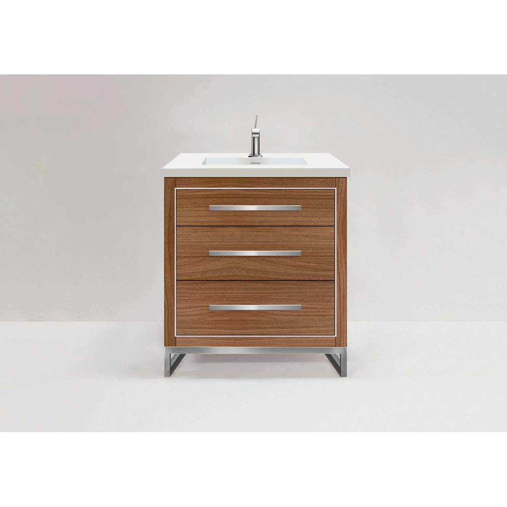 Madeli - Madeli Estate 30'' Free standing Vanity Cabinet in Natural Walnut/HW: Polished Nickel(PN) - Natural Walnut With Polished Nickel
