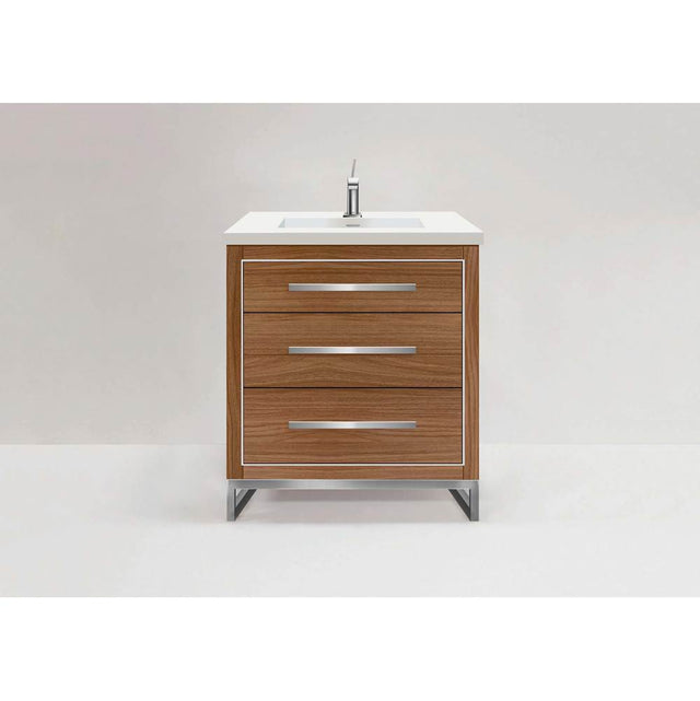 Madeli - Madeli Estate 30'' Free standing Vanity Cabinet in Natural Walnut/HW: Polished Nickel(PN) - Natural Walnut With Polished Nickel