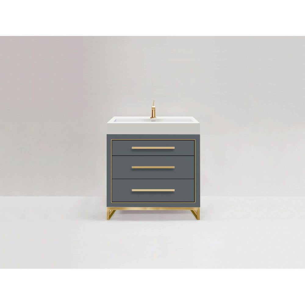 Madeli - Madeli Estate 30'' Free standing Vanity Cabinet in Studio Grey/HW: Satin Brass(SB) - Studio Gray With Satin Brass