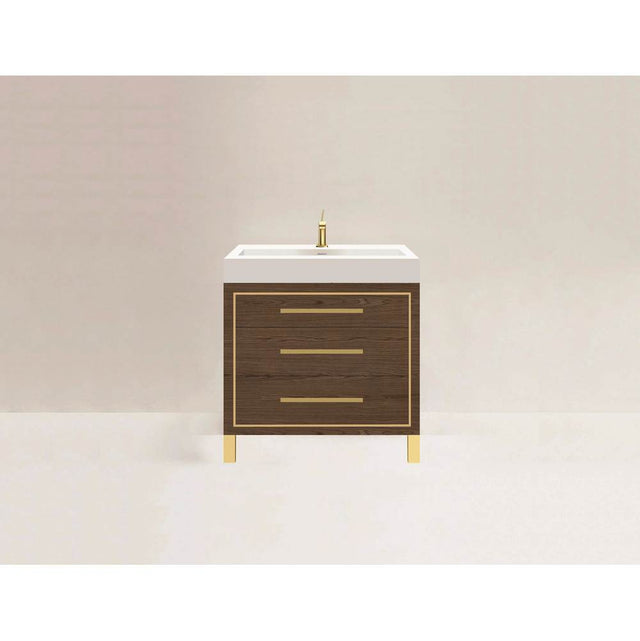 Madeli - Madeli Estate 30'' Free standing Vanity Cabinet in Brandy/HW: Satin Brass(SB) - Brandy With Satin Brass
