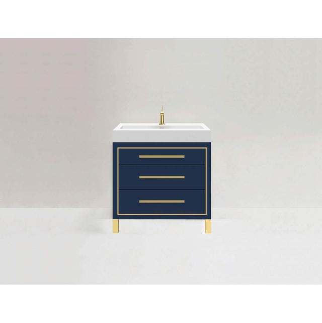 Madeli - Madeli Estate 30'' Free standing Vanity Cabinet in Sapphire/HW: Satin Brass(SB) - Sapphire With Satin Brass