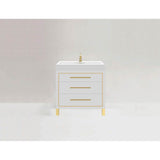 Madeli - Madeli Estate 30'' Free standing Vanity Cabinet in White/HW: Satin Brass(SB) - White With Satin Brass