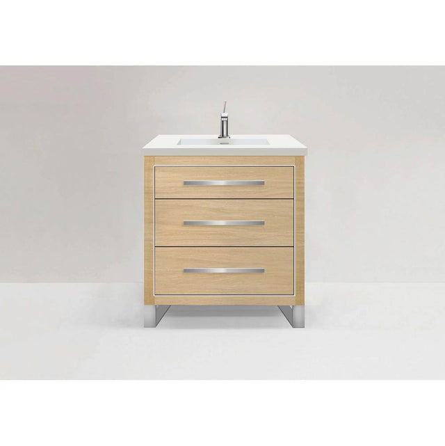 Madeli - Madeli Estate 30'' Free standing Vanity Cabinet in Vanity Cabinet in Natural Oak/HW: Brushed Nickel(BN) - Natural Oak With Brushed Nickel