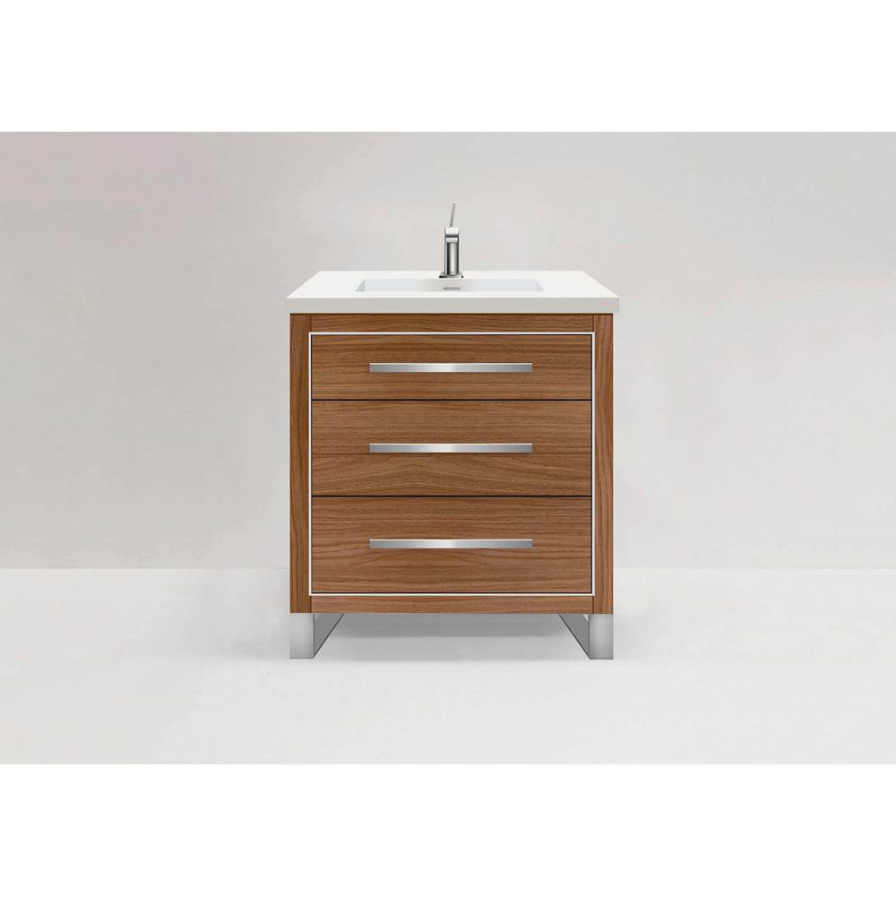 Madeli - Madeli Estate 30'' Free standing Vanity Cabinet in Natural Walnut/HW: Satin Brass(SB) - Natural Walnut With Satin Brass