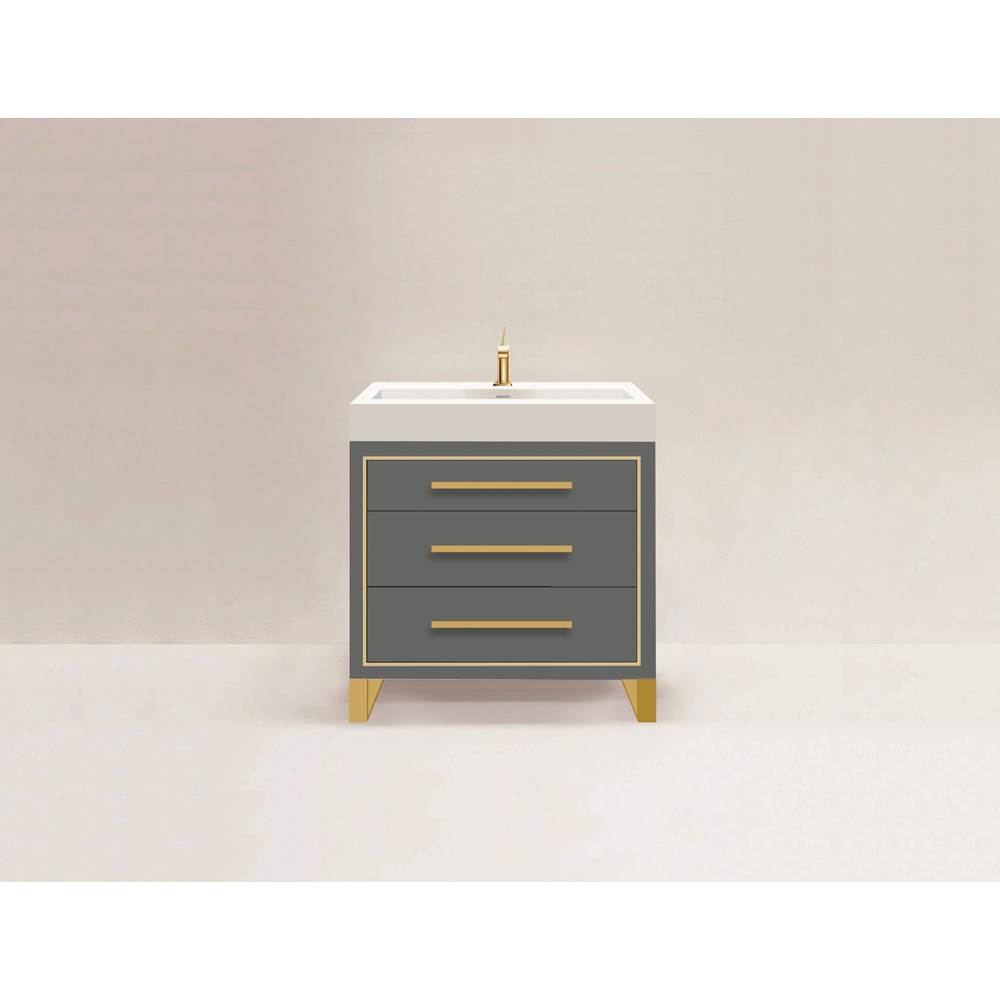 Madeli - Madeli Estate 30'' Free standing Vanity Cabinet in Studio Grey/HW: Satin Brass(SB) - Studio Gray With Satin Brass