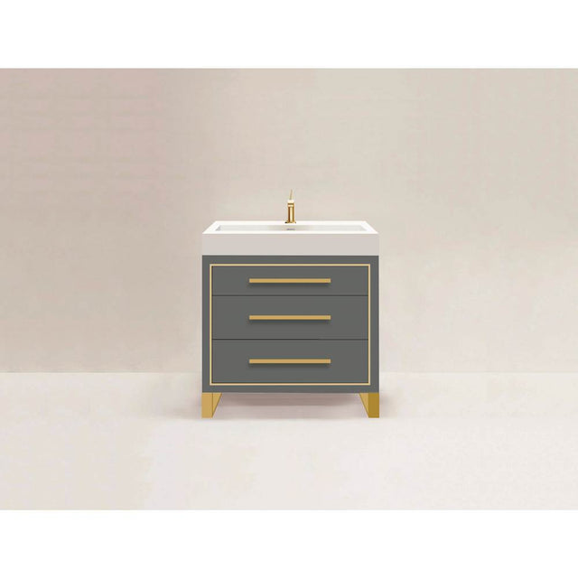 Madeli - Madeli Estate 30'' Free standing Vanity Cabinet in Studio Grey/HW: Satin Brass(SB) - Studio Gray With Satin Brass