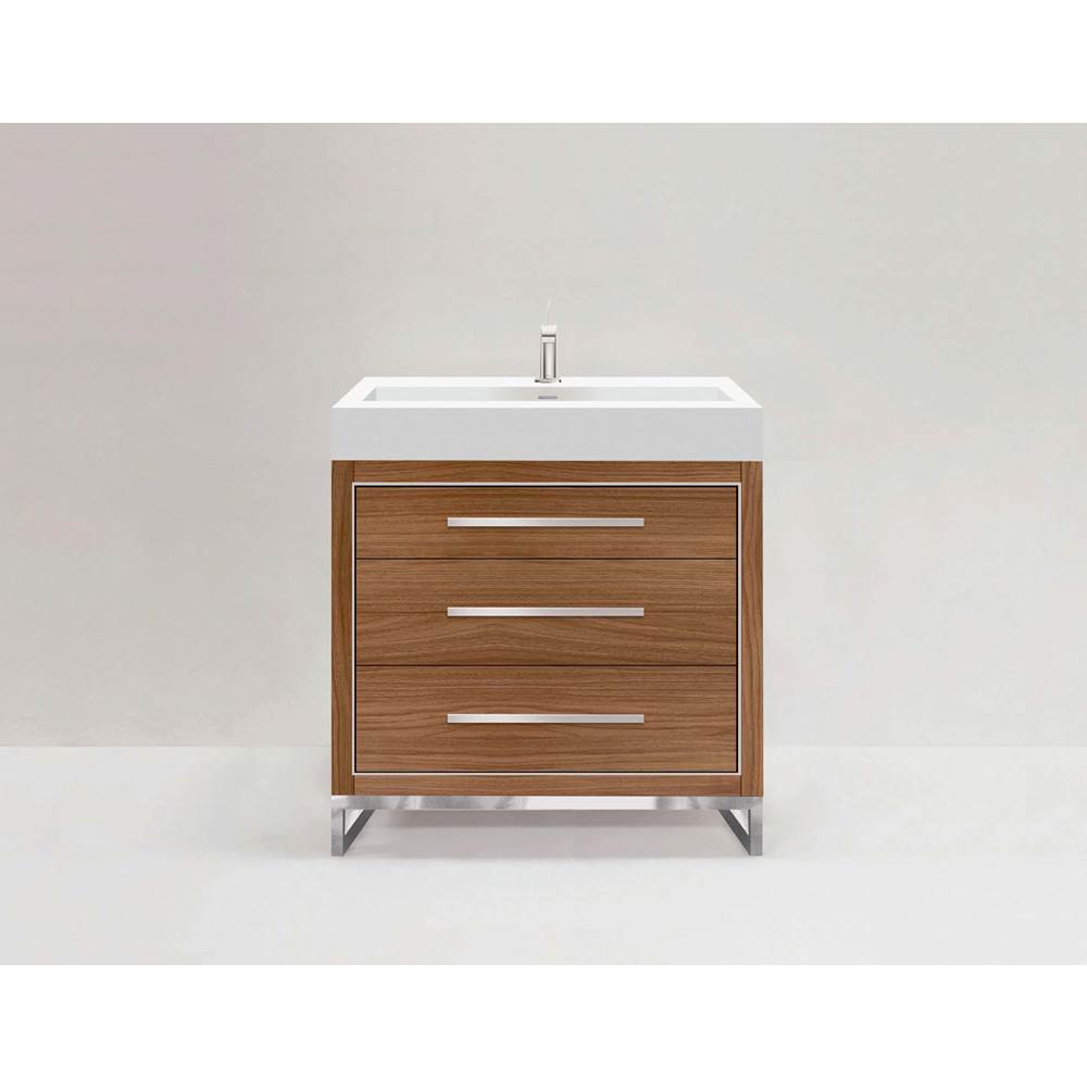 Madeli - Madeli Estate 36'' Free standing Vanity Cabinet in Natural Walnut/HW: Satin Brass(SB) - Natural Walnut With Satin Brass