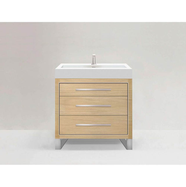 Madeli - Madeli Estate 36'' Free standing Vanity Cabinet in Natural Oak/HW: Polished Chrome(PC) - Natural Oak With Polished Chrome