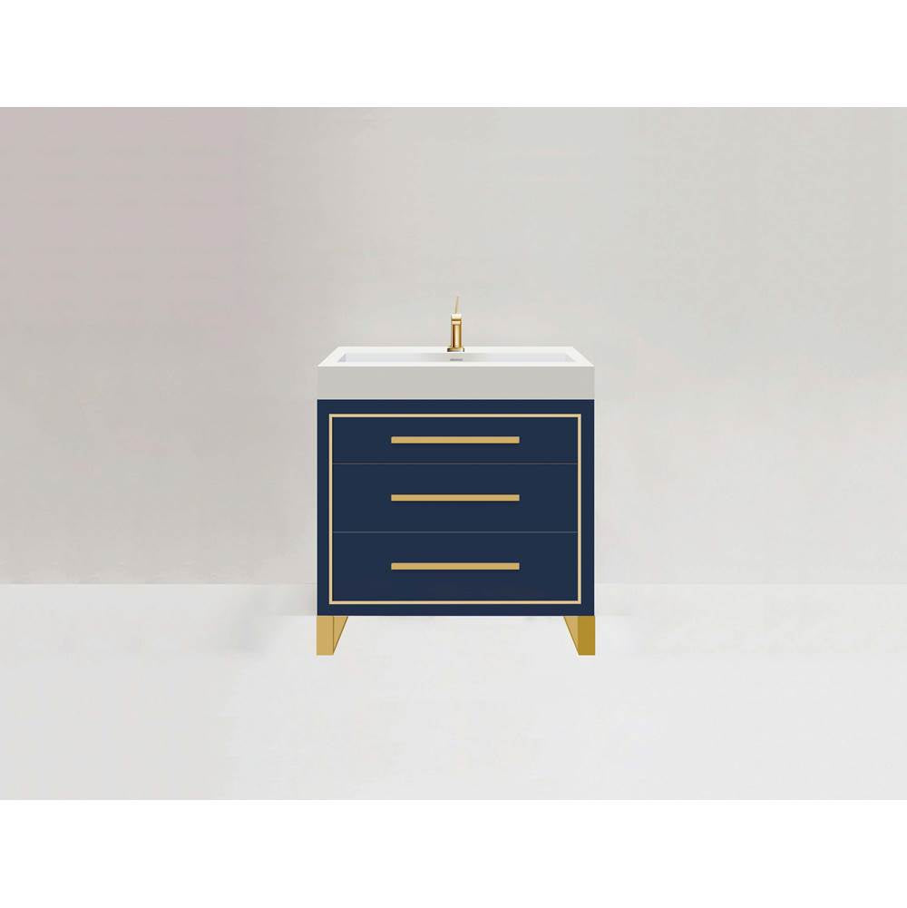 Madeli - Madeli Estate 36'' Free standing Vanity Cabinet in Sapphire/HW: Satin Brass(SB) - Sapphire With Satin Brass