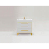 Madeli - Madeli Estate 36'' Free standing Vanity Cabinet in White/HW: Satin Brass(SB) - White With Satin Brass