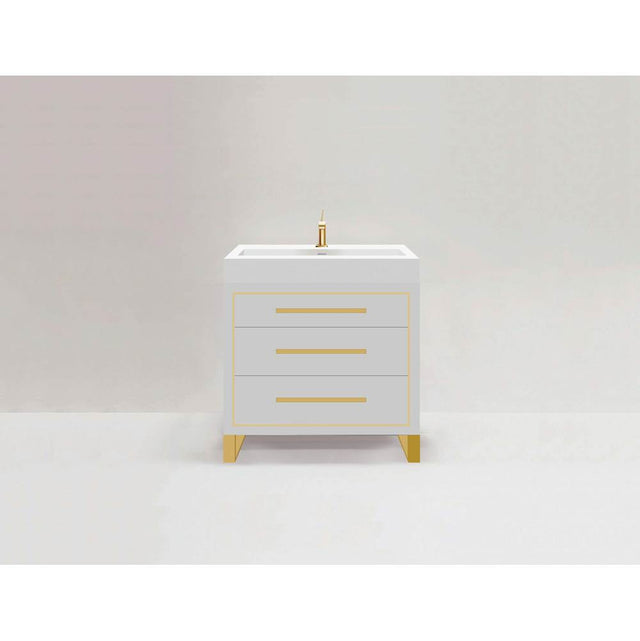 Madeli - Madeli Estate 36'' Free standing Vanity Cabinet in White/HW: Satin Brass(SB) - White With Satin Brass