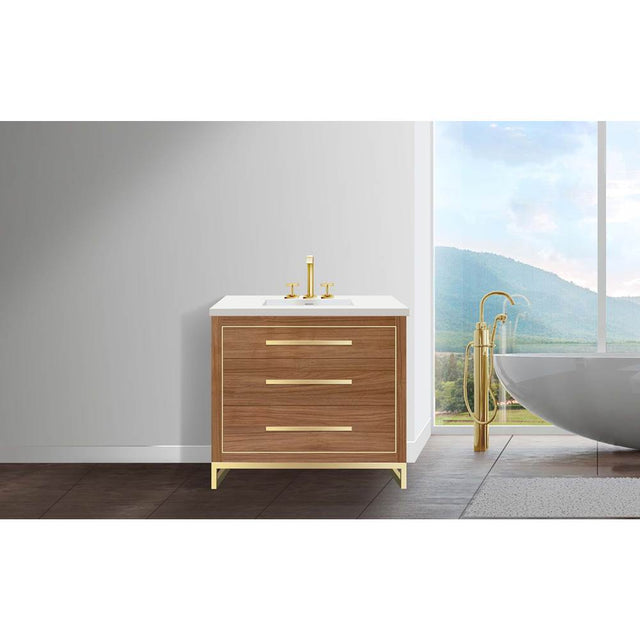 Madeli - Madeli Estate 42'' Free standing Vanity Cabinet in Natural Walnut/HW: Satin Brass(SB) - Natural Walnut With Satin Brass