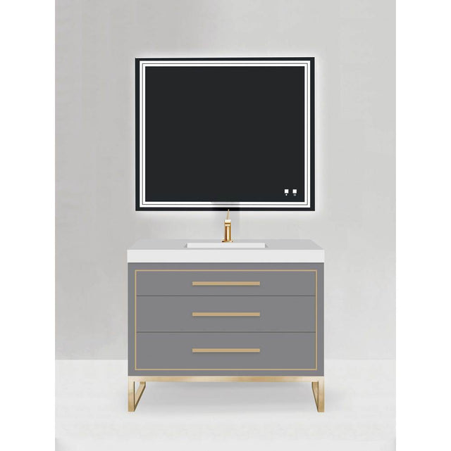 Madeli - Madeli Estate 42'' Free standing Vanity Cabinet in Studio Grey/HW: Satin Brass(SB) - Studio Gray With Satin Brass