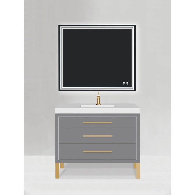 Madeli - Madeli Estate 42'' Free standing Vanity Cabinet in Studio Grey/HW: Satin Brass(SB) - Studio Gray With Satin Brass