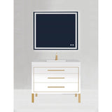 Madeli - Madeli Estate 42'' Free standing Vanity Cabinet in White/HW: Satin Brass(SB) - White With Satin Brass