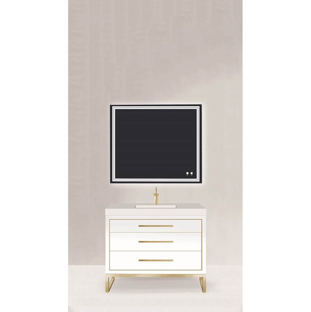 Madeli - Madeli Estate 48C'' Free standing Vanity Cabinet in White/HW: Satin Brass(SB) - White With Satin Brass