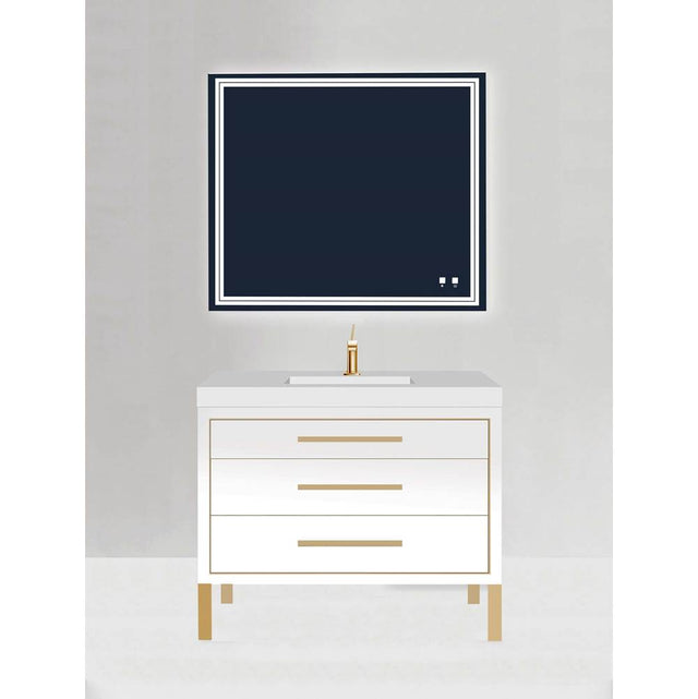 Madeli - Madeli Estate 48C'' Free standing Vanity Cabinet in White/HW: Satin Brass(SB) - White With Satin Brass