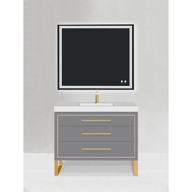 Madeli - Madeli Estate 48C'' Free standing Vanity Cabinet in Studio Grey/HW: Satin Brass(SB) - Studio Gray With Satin Brass