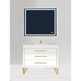 Madeli - Madeli Estate 48C'' Free standing Vanity Cabinet in White/HW: Satin Brass(SB) - White With Satin Brass