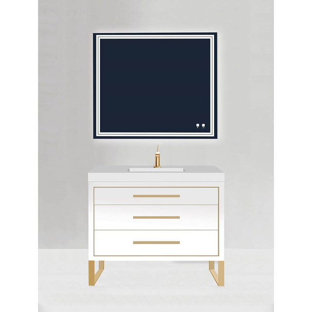 Madeli - Madeli Estate 48C'' Free standing Vanity Cabinet in White/HW: Satin Brass(SB) - White With Satin Brass