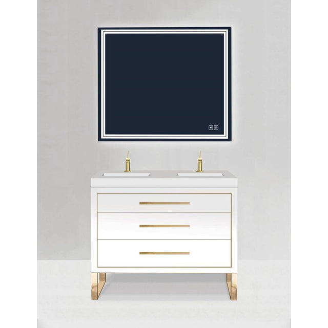 Madeli - Madeli Estate 48D'' Free standing Vanity Cabinet in Grey/HW: Satin Brass(SB) - White With Satin Brass