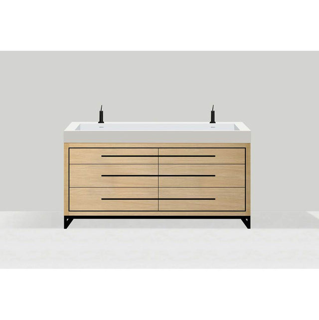 Madeli - Madeli Estate 60D'' Free standing Vanity Cabinet in Natural Oak/HW: Polished Nickel(PN) - Natural Oak With Polished Nickel