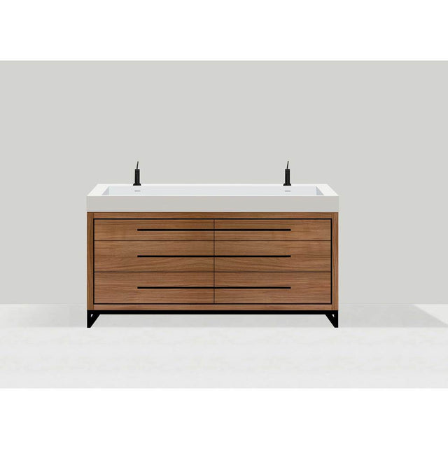 Madeli - Madeli Estate 60D'' Free standing Vanity Cabinet in Natural Walnut/HW: Satin Brass(SB) - Natural Walnut With Satin Brass