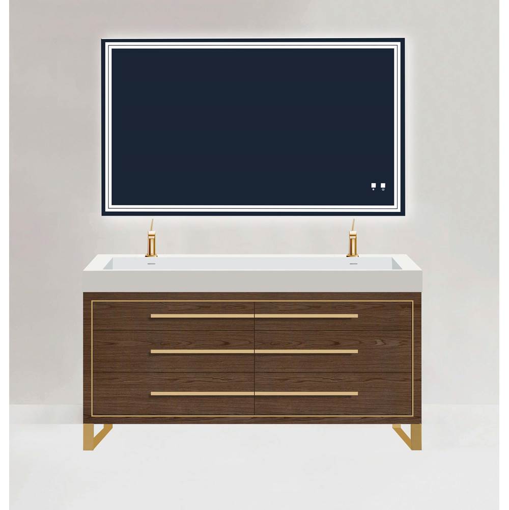 Madeli - Madeli Estate 60D'' Free standing Vanity Cabinet in Brandy/HW: Satin Brass(SB) - Brandy With Satin Brass