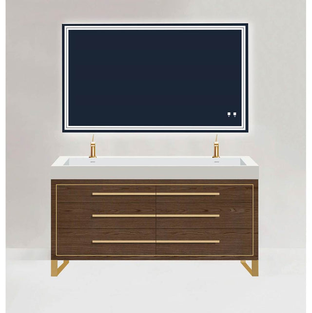 Madeli - Madeli Estate 60D'' Free standing Vanity Cabinet in Brandy/HW: Satin Brass(SB) - Brandy With Satin Brass
