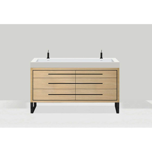 Madeli - Madeli Estate 60D'' Free standing Vanity Cabinet in Natural Oak/HW: Brushed Nickel(BN) - Natural Oak With Brushed Nickel