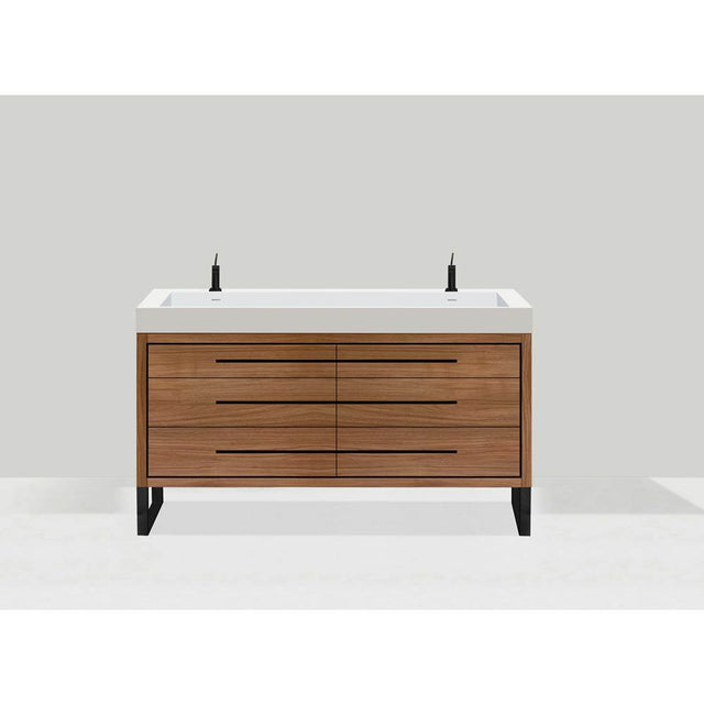 Madeli - Madeli Estate 60D'' Free standing Vanity Cabinet in Natural Walnut/HW: Polished Nickel(PN) - Natural Walnut With Polished Nickel