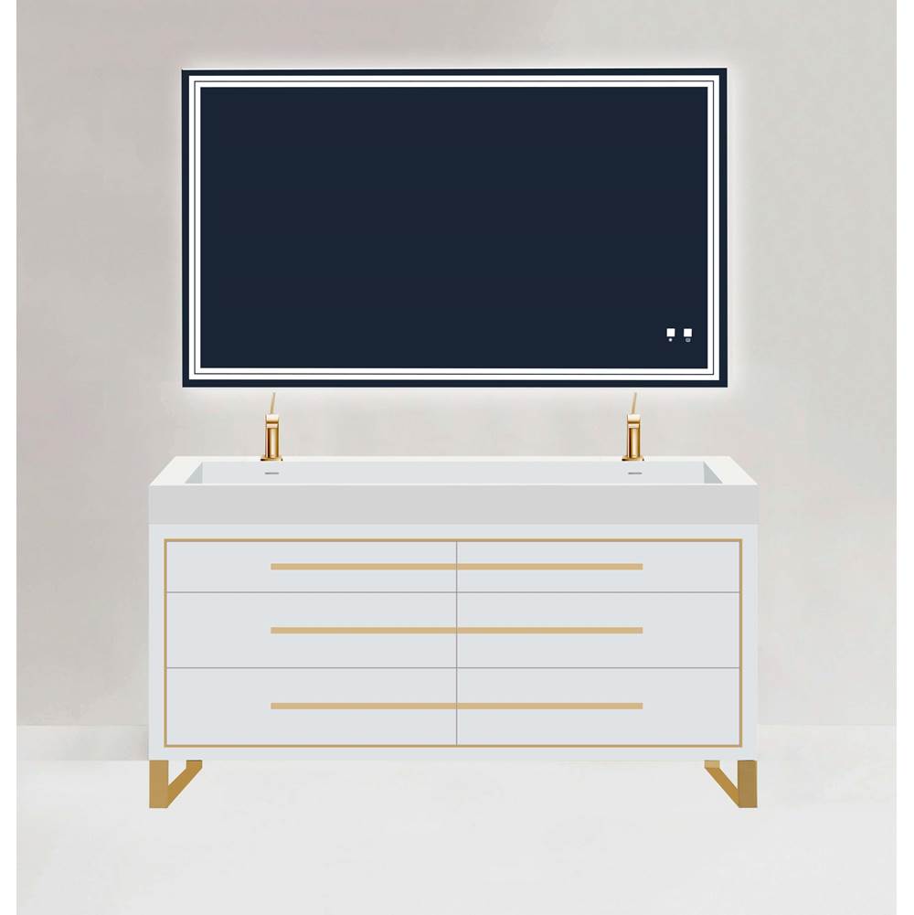 Madeli - Madeli Estate 60D'' Free standing Vanity Cabinet in White/HW: Satin Brass(SB) - White With Satin Brass